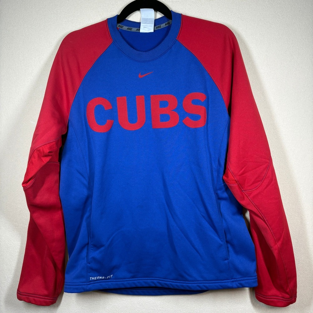 Nike Center Swoosh Chicago Cubs‎ Therma-FIT Raglan Sweatshirt Mens Med Blue Red